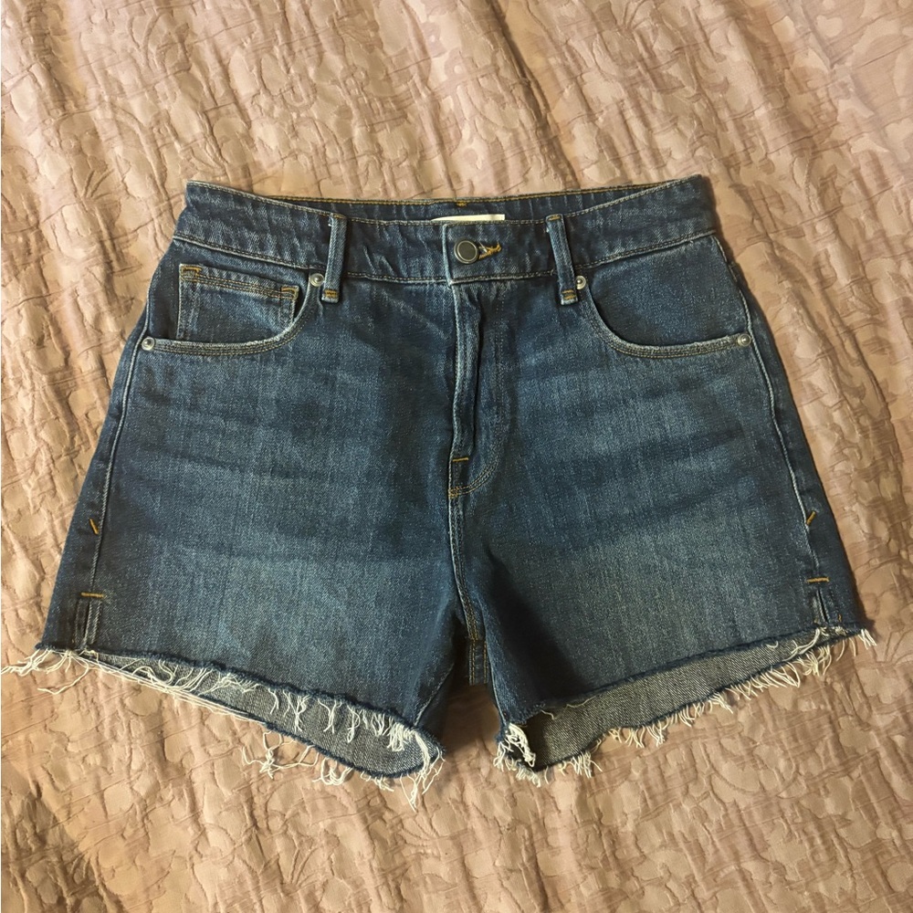 Good American Dark Blue Distressed Jean Shorts